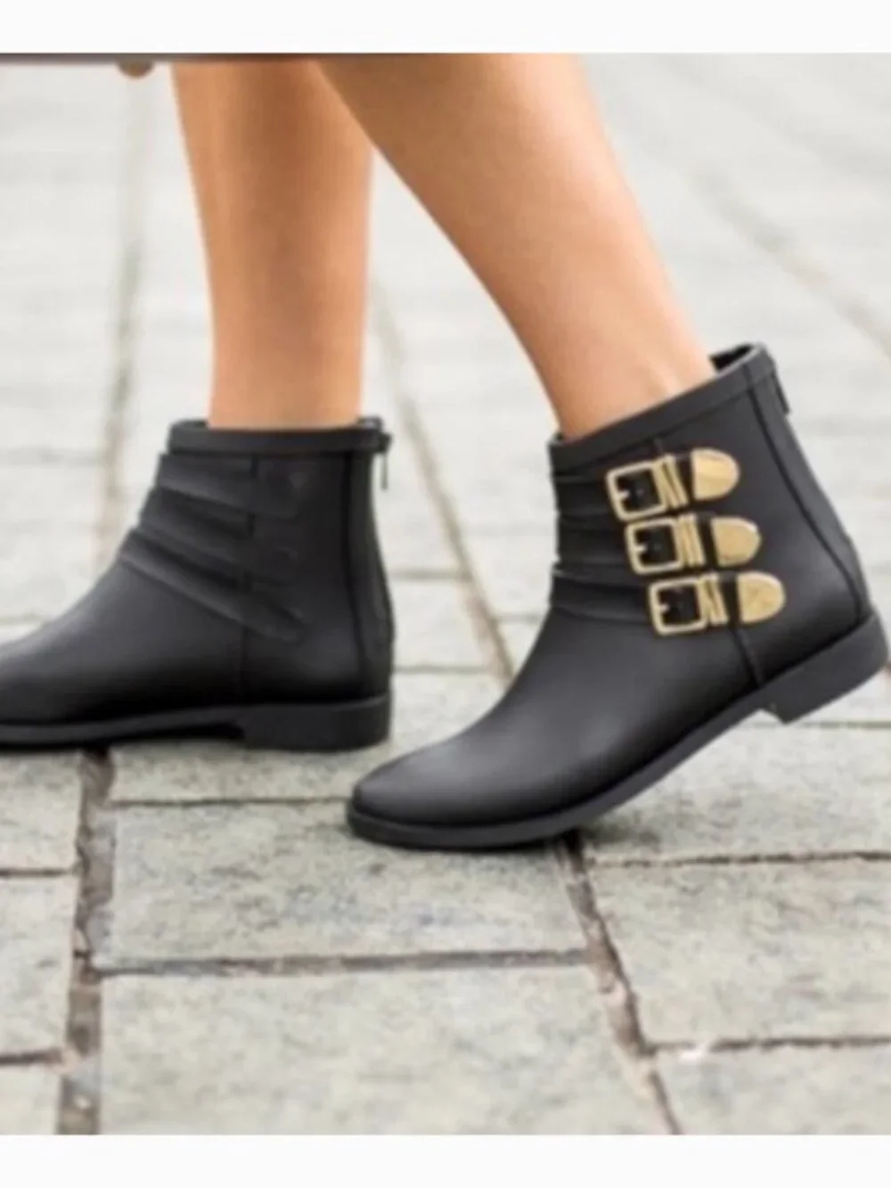 Loeffler Randall Fenton black‎ rubber ankle rain boots 7